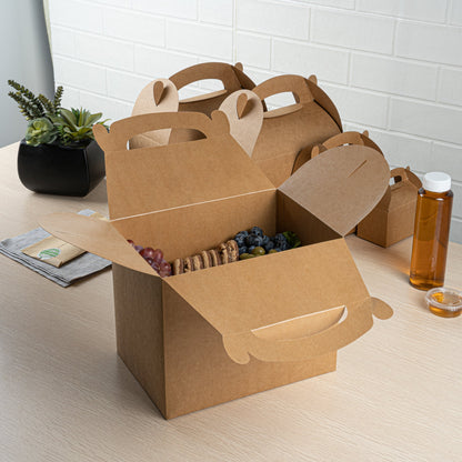 Bio Tek Kraft Paper Gable Box / Take Out Container - Greaseproof - 10" x 7" x 8" - 100 count box