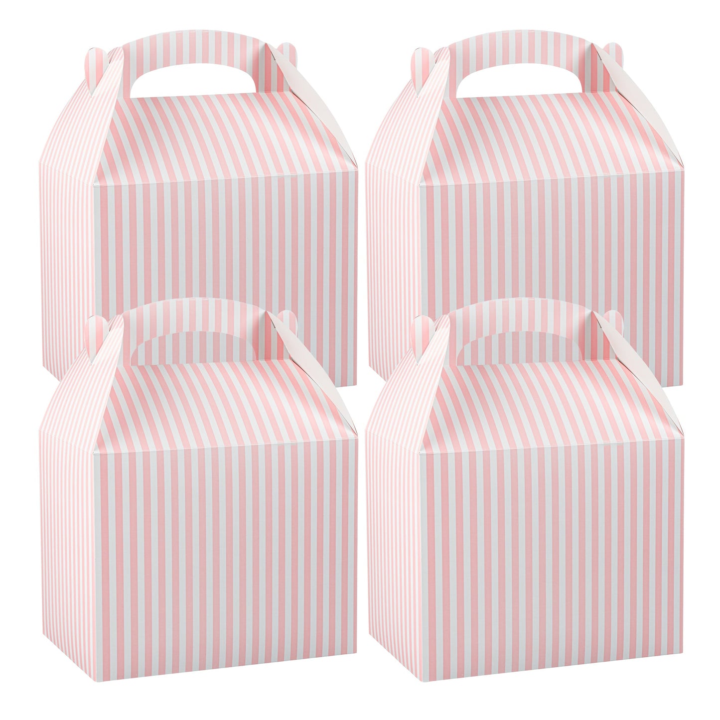 Bio Tek Pink and White Stripe Paper Gable Box / Take Out Container - Compostable - 10" x 7" x 8" - 100 count box