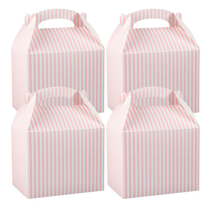 Bio Tek Pink and White Stripe Paper Gable Box / Take Out Container - Compostable - 10" x 7" x 8" - 100 count box