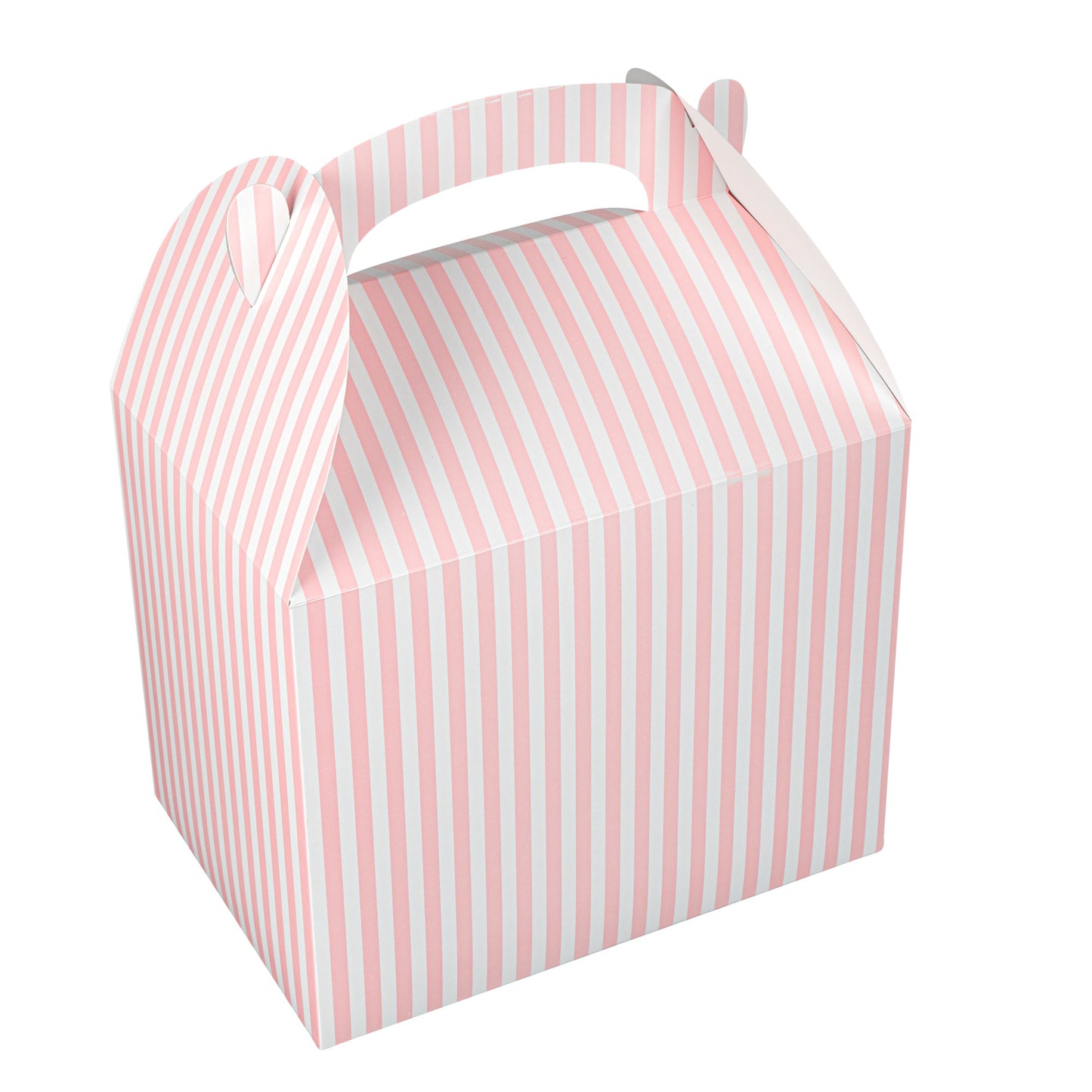 Bio Tek Pink and White Stripe Paper Gable Box / Take Out Container - Compostable - 10" x 7" x 8" - 25 count box