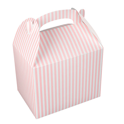 Bio Tek Pink and White Stripe Paper Gable Box / Take Out Container - Compostable - 10" x 7" x 8" - 25 count box