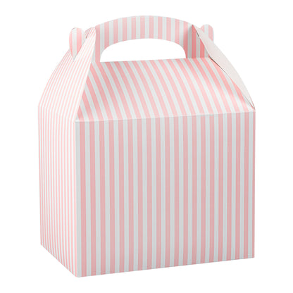 Bio Tek Pink and White Stripe Paper Gable Box / Take Out Container - Compostable - 10" x 7" x 8" - 25 count box