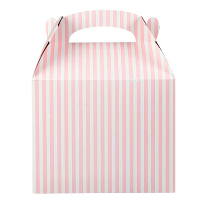 Bio Tek Pink and White Stripe Paper Gable Box / Take Out Container - Compostable - 10" x 7" x 8" - 25 count box