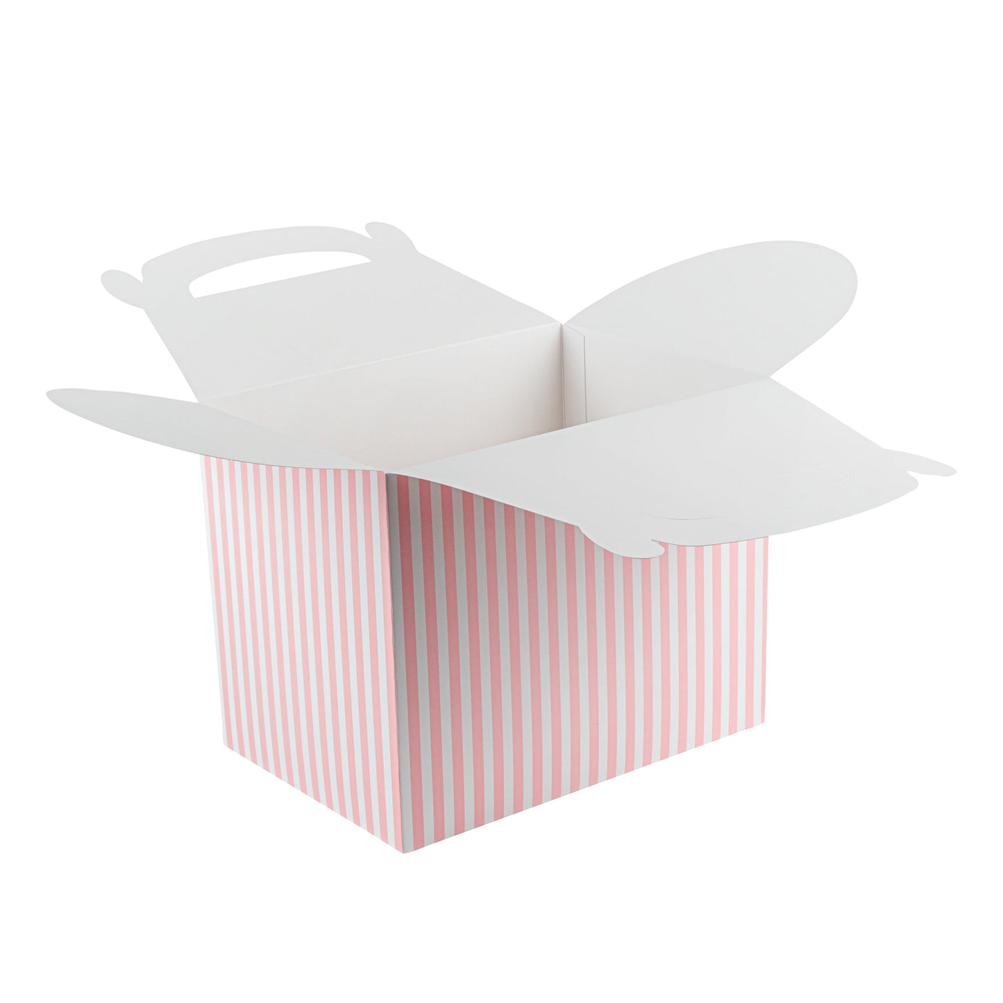 Bio Tek Pink and White Stripe Paper Gable Box / Take Out Container - Compostable - 10" x 7" x 8" - 25 count box