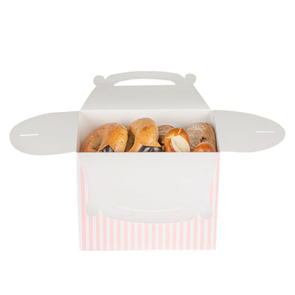 Bio Tek Pink and White Stripe Paper Gable Box / Take Out Container - Compostable - 10" x 7" x 8" - 100 count box