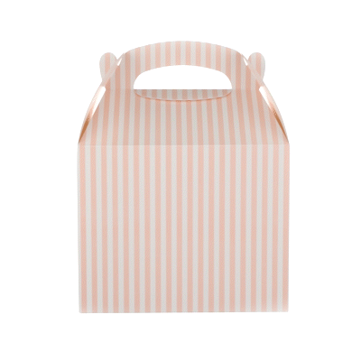 Bio Tek Pink and White Stripe Paper Gable Box / Take Out Container - Compostable - 10" x 7" x 8" - 100 count box