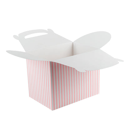 Bio Tek Pink and White Stripe Paper Gable Box / Take Out Container - Compostable - 10" x 7" x 8" - 100 count box