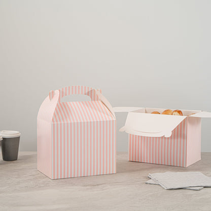 Bio Tek Pink and White Stripe Paper Gable Box / Take Out Container - Compostable - 10" x 7" x 8" - 100 count box