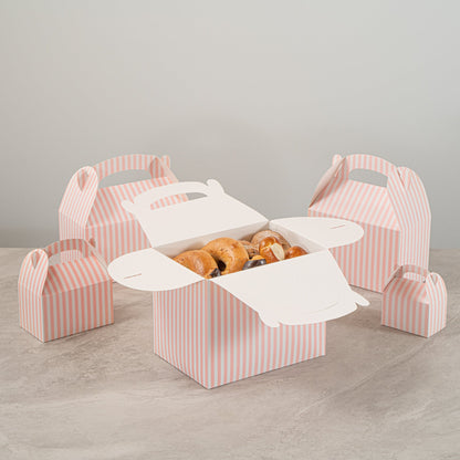 Bio Tek Pink and White Stripe Paper Gable Box / Take Out Container - Compostable - 10" x 7" x 8" - 100 count box