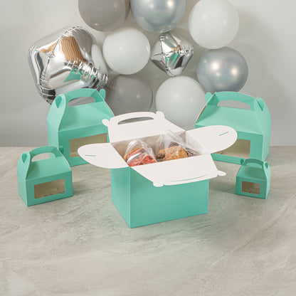 Bio Tek Turquoise Paper Gable Box / Take Out Container - Compostable - 10" x 7" x 8" - 100 count box