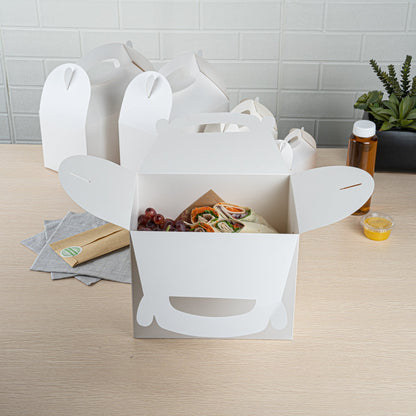 Bio Tek White Paper Gable Box / Take Out Container - Greaseproof - 10" x 7" x 8" - 25 count box