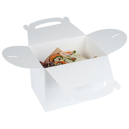 Bio Tek White Paper Gable Box / Take Out Container - Greaseproof - 10" x 7" x 8" - 100 count box
