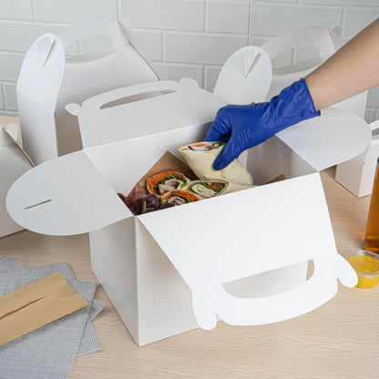 Bio Tek White Paper Gable Box / Take Out Container - Greaseproof - 10" x 7" x 8" - 100 count box