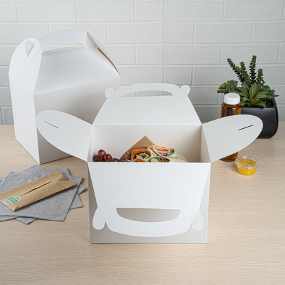 Bio Tek White Paper Gable Box / Take Out Container - Greaseproof - 10" x 7" x 8" - 100 count box