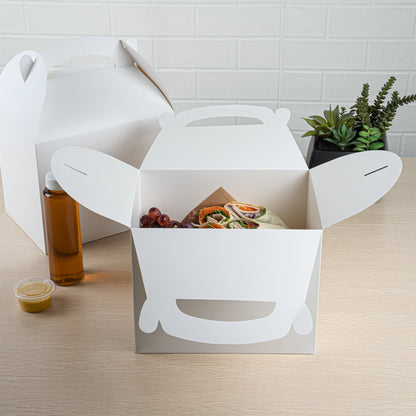 Bio Tek White Paper Gable Box / Take Out Container - Greaseproof - 10" x 7" x 8" - 100 count box