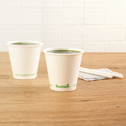 Sustain 9 oz White Paper Cold Cup - PLA Lining, Compostable - 3 1/2" x 3 1/2" x 3 1/4" - 1000 count box
