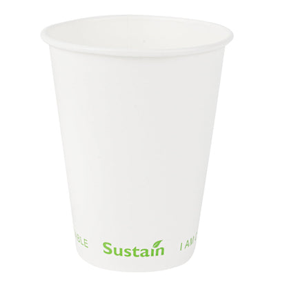Sustain 12 oz White Paper Cold Cup - PLA Lining, Compostable - 3 1/2" x 3 1/2" x 4 1/4" - 50 count box