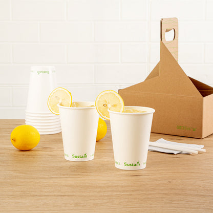 Sustain 12 oz White Paper Cold Cup - PLA Lining, Compostable - 3 1/2" x 3 1/2" x 4 1/4" - 50 count box