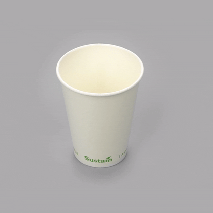 Sustain 12 oz White Paper Cold Cup - PLA Lining, Compostable - 3 1/2" x 3 1/2" x 4 1/4" - 1000 count box