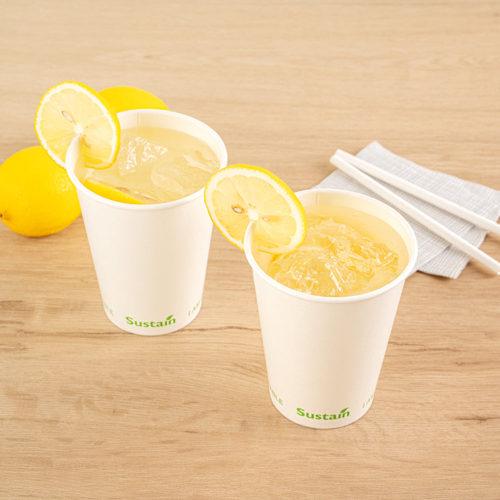 Sustain 12 oz White Paper Cold Cup - PLA Lining, Compostable - 3 1/2" x 3 1/2" x 4 1/4" - 1000 count box