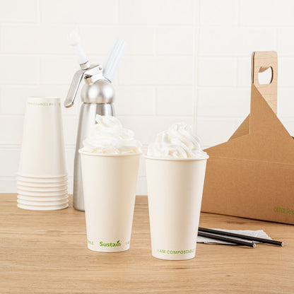 Sustain 16 oz White Paper Cold Cup - PLA Lining, Compostable - 3 1/2" x 3 1/2" x 5 1/2" - 1000 count box