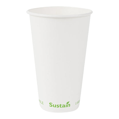 Sustain 16 oz White Paper Cold Cup - PLA Lining, Compostable - 3 1/2" x 3 1/2" x 5 1/2" - 50 count box