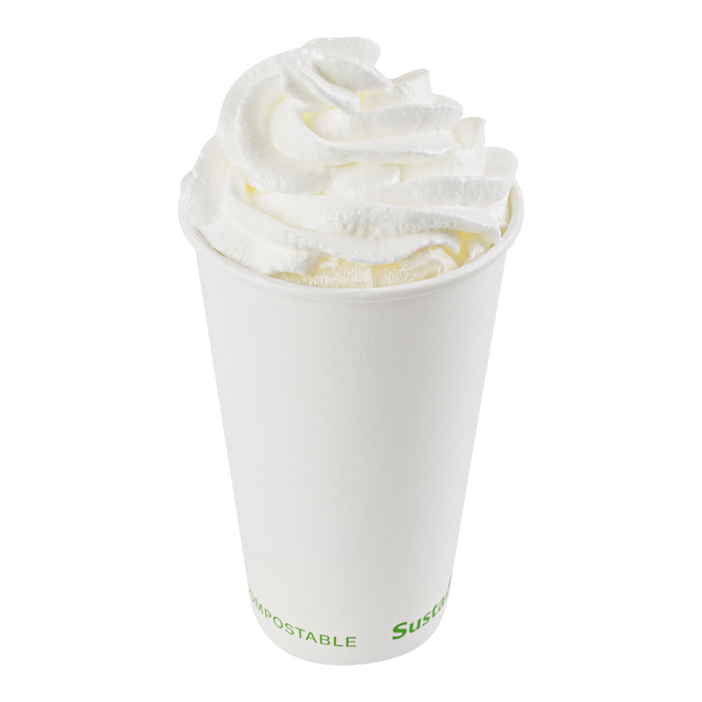 Sustain 16 oz White Paper Cold Cup - PLA Lining, Compostable - 3 1/2" x 3 1/2" x 5 1/2" - 50 count box