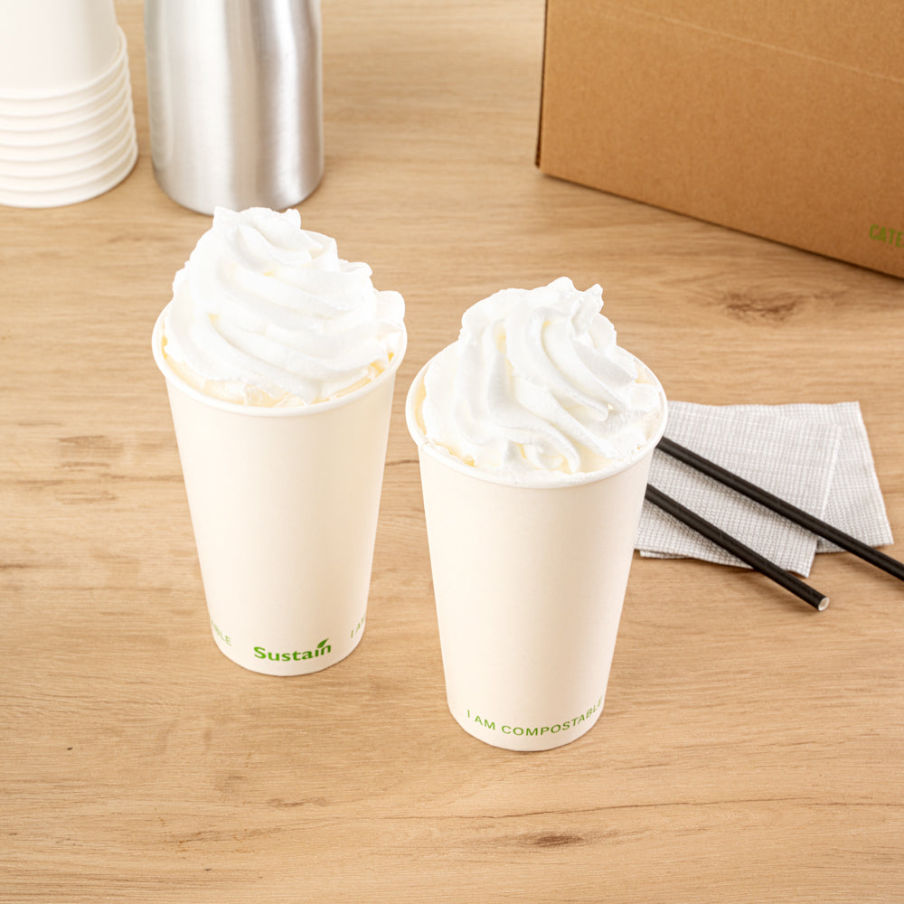 Sustain 16 oz White Paper Cold Cup - PLA Lining, Compostable - 3 1/2" x 3 1/2" x 5 1/2" - 1000 count box