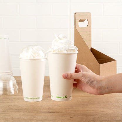 Sustain 16 oz White Paper Cold Cup - PLA Lining, Compostable - 3 1/2" x 3 1/2" x 5 1/2" - 1000 count box