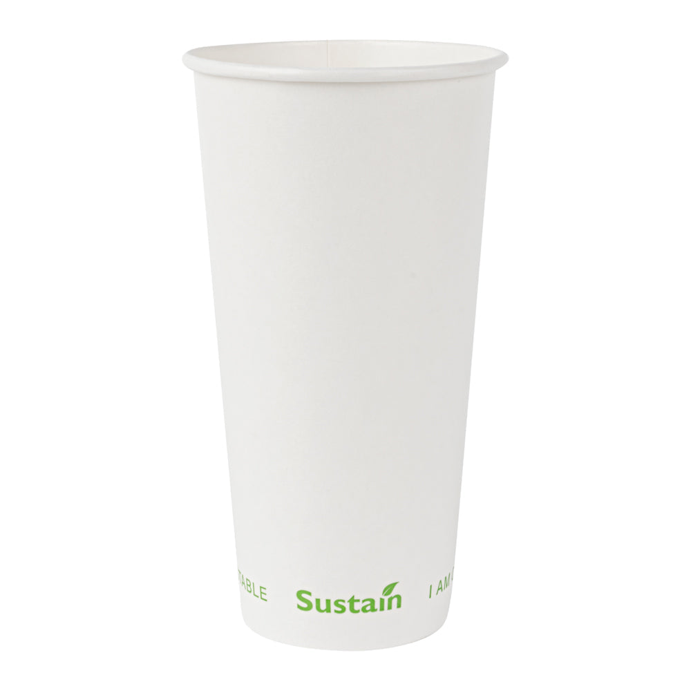 Sustain 20 oz White Paper Cold Cup - PLA Lining, Compostable - 3 1/2" x 3 1/2" x 6 1/4" - 50 count box