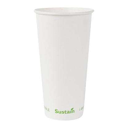 Sustain 20 oz White Paper Cold Cup - PLA Lining, Compostable - 3 1/2" x 3 1/2" x 6 1/4" - 50 count box