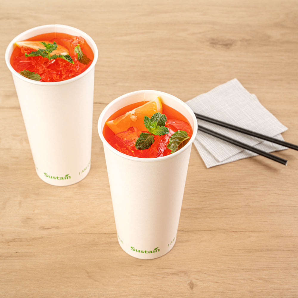 Sustain 20 oz White Paper Cold Cup - PLA Lining, Compostable - 3 1/2" x 3 1/2" x 6 1/4" - 50 count box