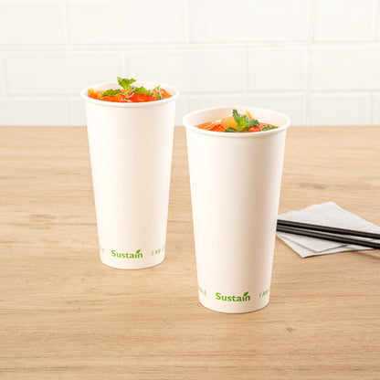 Sustain 20 oz White Paper Cold Cup - PLA Lining, Compostable - 3 1/2" x 3 1/2" x 6 1/4" - 50 count box