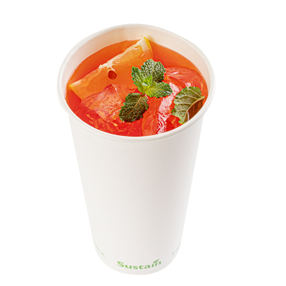 Sustain 20 oz White Paper Cold Cup - PLA Lining, Compostable - 3 1/2" x 3 1/2" x 6 1/4" - 1000 count box