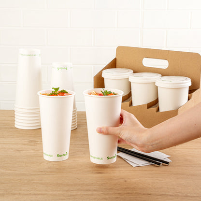 Sustain 20 oz White Paper Cold Cup - PLA Lining, Compostable - 3 1/2" x 3 1/2" x 6 1/4" - 1000 count box