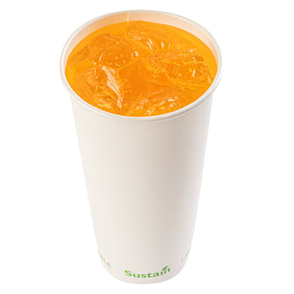 Sustain 22 oz White Paper Cold Cup - PLA Lining, Compostable - 3 1/2" x 3 1/2" x 6 3/4" - 50 count box