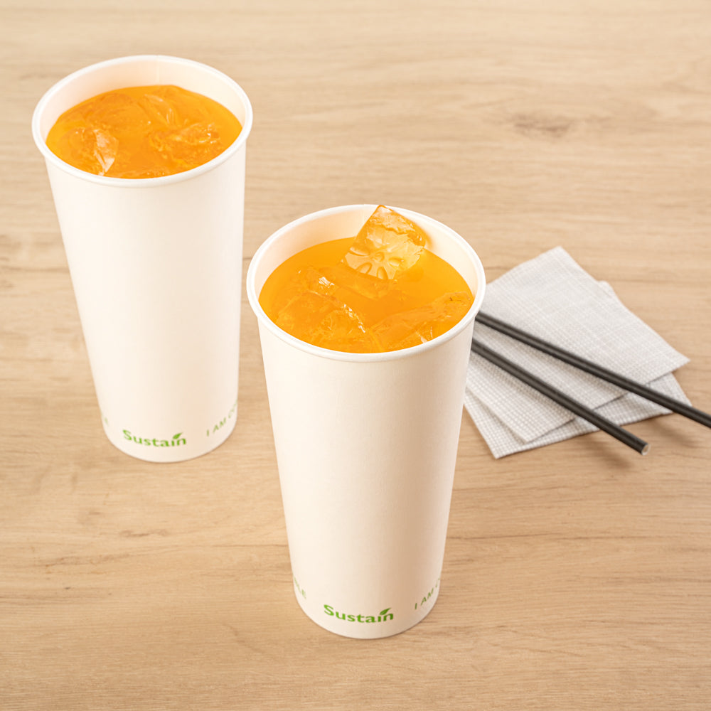 Sustain 22 oz White Paper Cold Cup - PLA Lining, Compostable - 3 1/2" x 3 1/2" x 6 3/4" - 50 count box