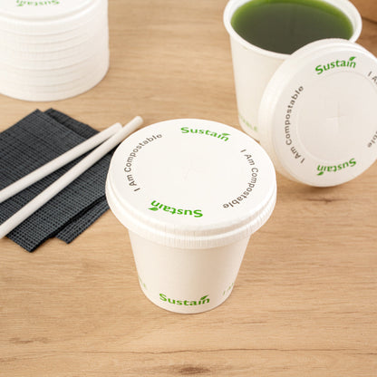 Sustain White Paper Cold Cup Flat Lid - Fits 9, 12, 16, 20 and 22 oz, PLA Lining, Compostable - 50 count box