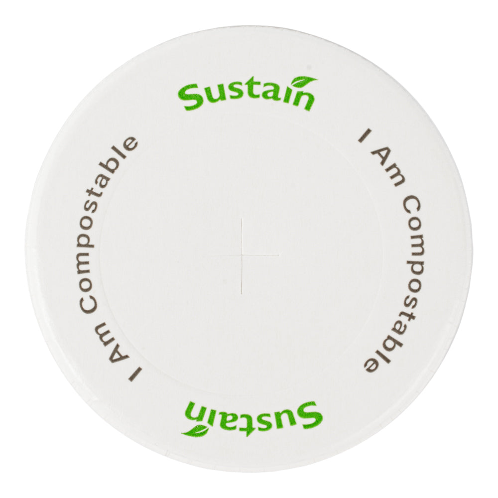 Sustain White Paper Cold Cup Flat Lid - Fits 9, 12, 16, 20 and 22 oz, PLA Lining, Compostable - 50 count box