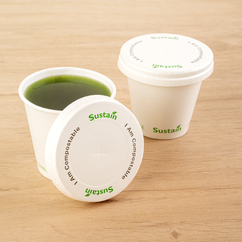 Sustain White Paper Cold Cup Flat Lid - Fits 9, 12, 16, 20 and 22 oz, PLA Lining, Compostable - 50 count box