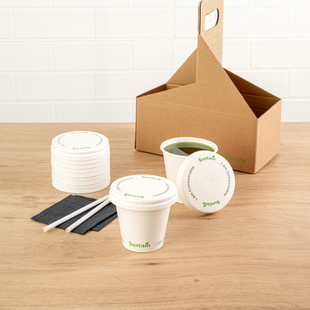 Sustain White Paper Cold Cup Flat Lid - Fits 9, 12, 16, 20 and 22 oz, PLA Lining, Compostable - 50 count box