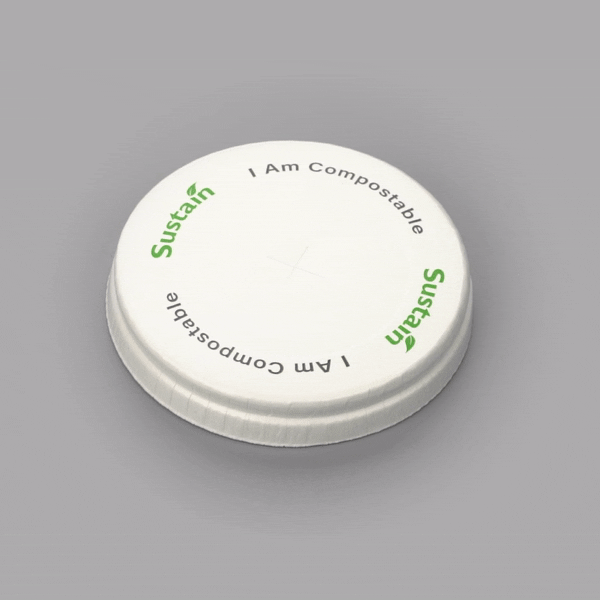 Sustain White Paper Cold Cup Flat Lid - Fits 9, 12, 16, 20 and 22 oz, PLA Lining, Compostable - 1000 count box