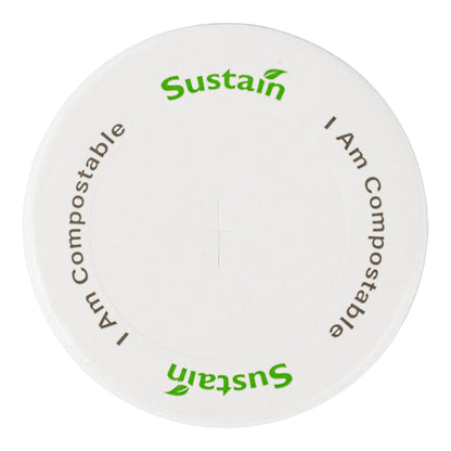 Sustain White Paper Cold Cup Flat Lid - Fits 9, 12, 16, 20 and 22 oz, PLA Lining, Compostable - 1000 count box