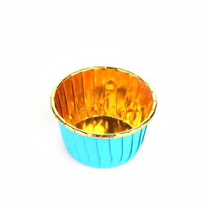Panificio 3.5 oz Round Blue Foil Paper Baking Cup - Lids Available - 2 3/4" x 2 3/4" x 1 1/2" - 50 count box