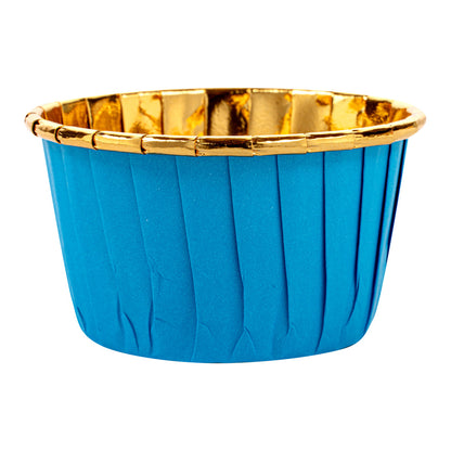 Panificio 3.5 oz Round Blue Foil Paper Baking Cup - Lids Available - 2 3/4" x 2 3/4" x 1 1/2" - 50 count box