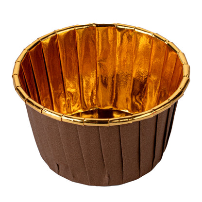 Panificio 3.5 oz Round Brown Foil Paper Baking Cup - Lids Available - 2 3/4" x 2 3/4" x 1 1/2" - 50 count box