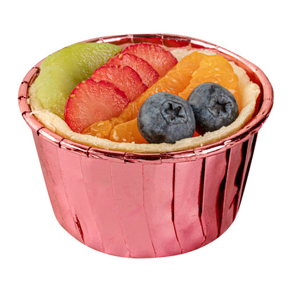 Panificio 3.5 oz Round Rose Gold Foil Paper Baking Cup - Lids Available - 2 3/4" x 2 3/4" x 1 1/2" - 50 count box