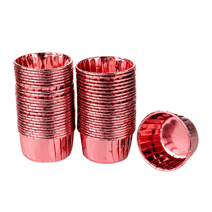 Panificio 3.5 oz Round Rose Gold Foil Paper Baking Cup - Lids Available - 2 3/4" x 2 3/4" x 1 1/2" - 50 count box