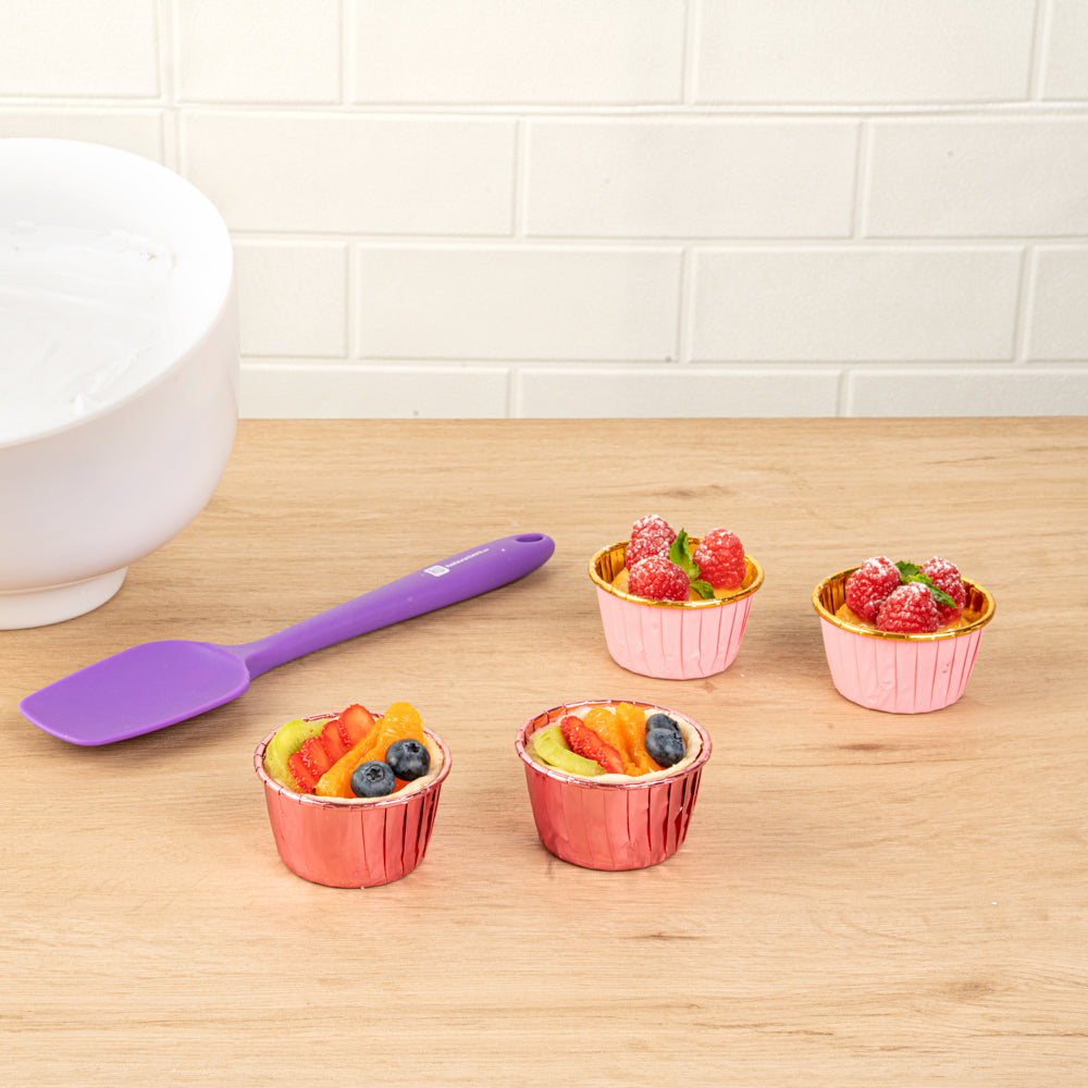 Panificio 3.5 oz Round Rose Gold Foil Paper Baking Cup - Lids Available - 2 3/4" x 2 3/4" x 1 1/2" - 50 count box