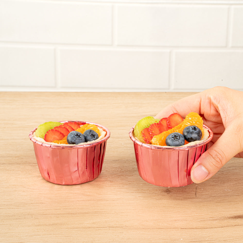 Panificio 3.5 oz Round Rose Gold Foil Paper Baking Cup - Lids Available - 2 3/4" x 2 3/4" x 1 1/2" - 50 count box